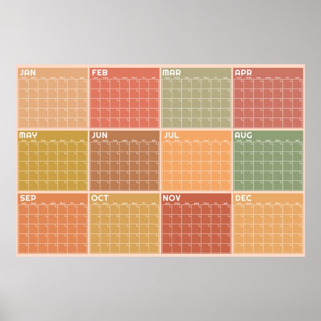Poster Calendário Planejador Boho Tons Terrosos Sem Data  (Frente)