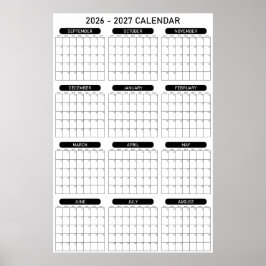Poster Calendário Planejador de Parede Ano Letivo 2026 -