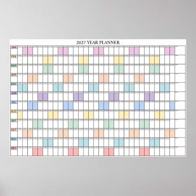 Poster Calendário Planejador de Parede Simples de 2027 (Frente)