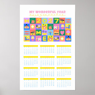 Poster Calendário Poste Colorido Fofo de 2027 Vista por A