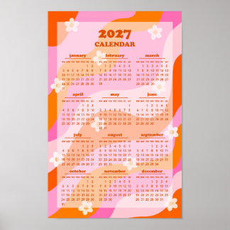Poster Calendário Retro Groovy Wave 70s Estilo Hippie 202