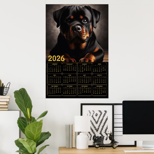 Poster Calendário Rottweiler 2026 (Escritório em casa)