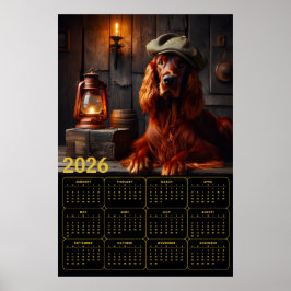 Poster Calendário Rústico do Setter Irlandês de 2026 com 