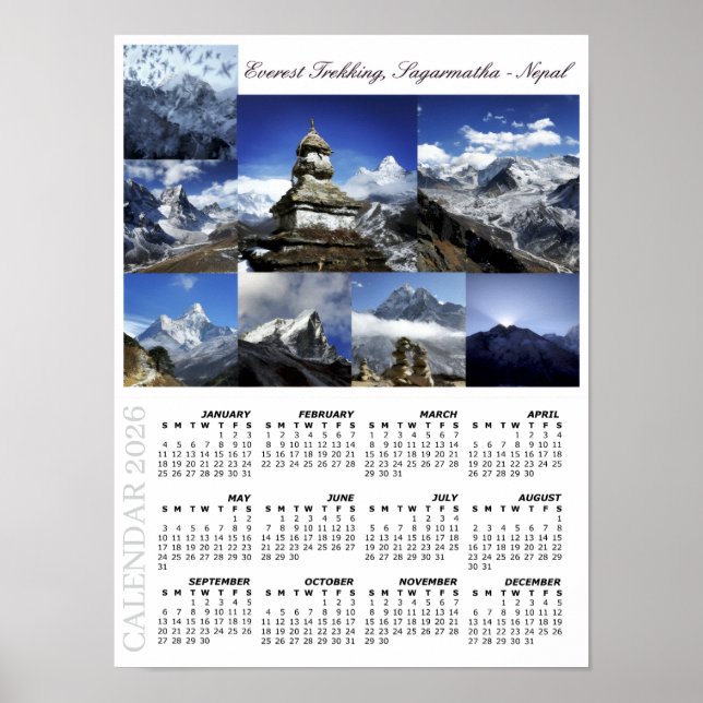 Poster Calendário Sagarmatha 2026, Trilha do Everest (Frente)