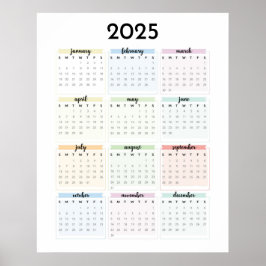 Poster Calendário Simples de Pastel 2025
