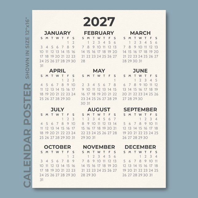 Poster Calendário Simples Moderno Creme 2027 (Criador carregado)