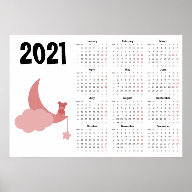 Poster Calendário Ursinho de pelúcia 2021 Cartaz - início (Frente)