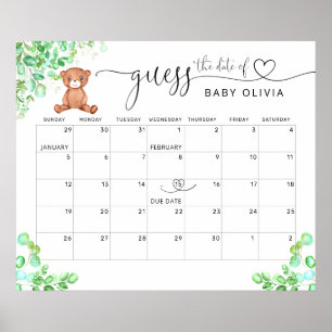 Poster Calendário Urso Cartaz Adivinhe a Data Provável