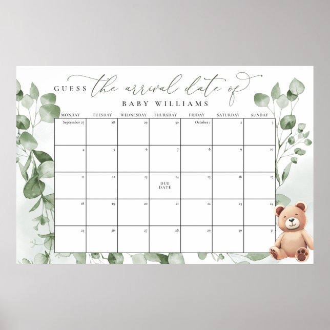 Poster Calendário Urso de Advinhe a Data de Nascimento (Frente)