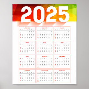 Poster Calendário Vertical Mínimo Anual Completo 2025