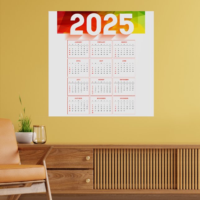 Poster Calendário Vertical Mínimo Anual Completo 2025 (Sala de Estar 2)