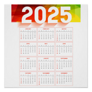 Póster Calendário Vertical Mínimo Anual do cheio 2025