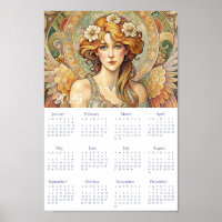 Calendário Vintage Angel Art Deco 2025.
