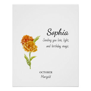 Póster Calendula de Outubro Aniversário Personalizado