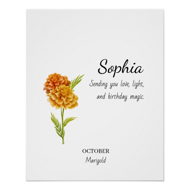 Póster Calendula de Outubro Aniversário Personalizado (Frente)