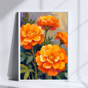 Poster Calêndulas Douradas Flores Florais em Aquarela