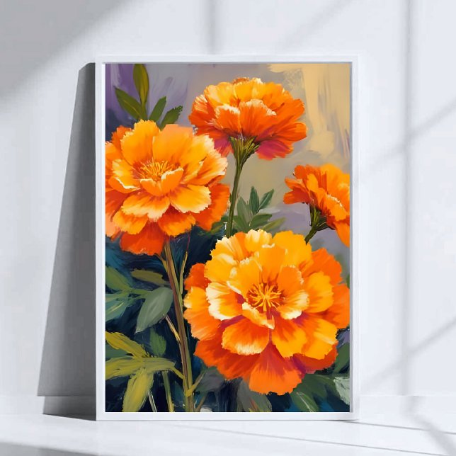 Poster Calêndulas Douradas | Flores Florais em Aquarela (Criador carregado)
