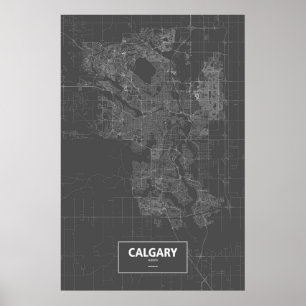 Poster Calgary, Alberta (branco sobre preto)