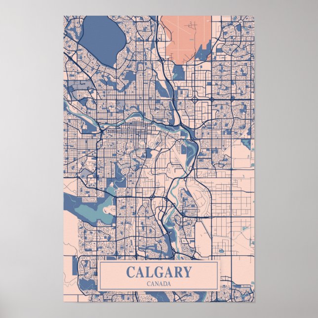 Poster Calgary Canadá Mapa da Cidade Ventilada Viagem (Frente)