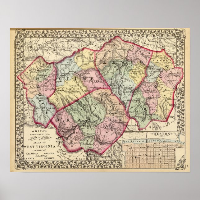Póster Calhoun, Gilmer, Braxton, Lewis, províncias de Ups (Frente)