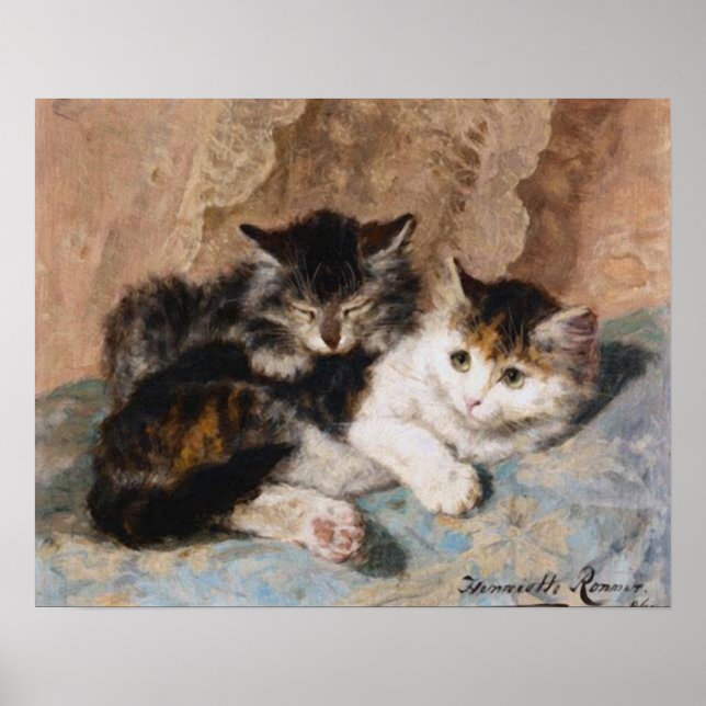 Poster Calico Cat e pintura de Cinza Kitten Fine Art (Frente)