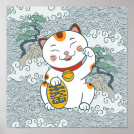 Poster Calico Cat japonês | Maneki Neko - Esquerda