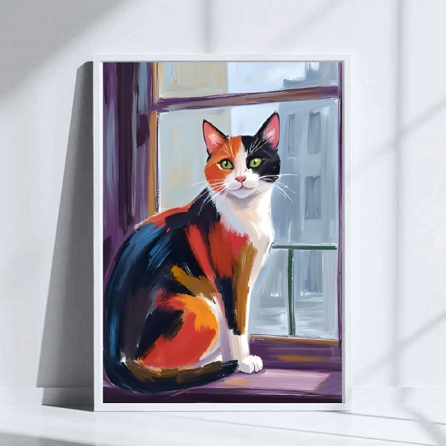 Poster Calico Cat | Watercolor Windowsill Pet Art (Criador carregado)