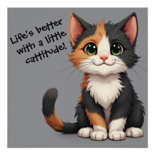 Póster Calico Kitten Whimsical com Cattitude