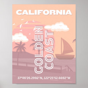 Poster Califórnia, Arte de Viagem, Preppy, Pastel
