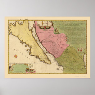 Póster Califórnia como uma ilha por N. de Fer 1720