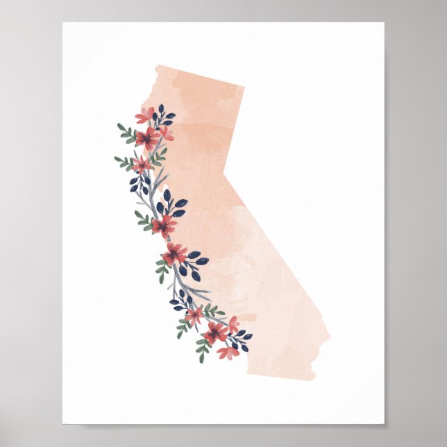 Poster California Floral Watercolor State (Frente)