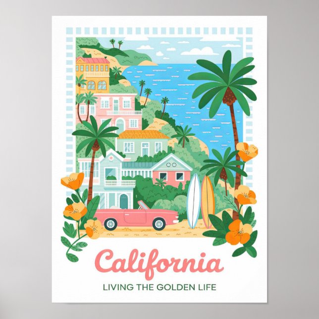 Poster California Living the Ouro Life Summer Viagem (Frente)