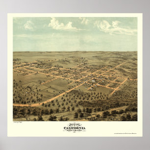 Poster Califórnia, mapa panorâmico do MO - 1869