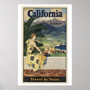 Poster Califórnia Neste Verão Viagem De Trem Vintage