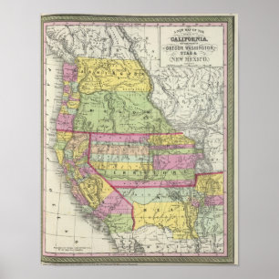 Póster Califórnia, Oregon, Washington, Utá, New mexico 