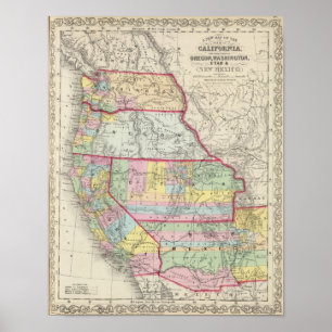 Póster Califórnia, Oregon, Washington, Utá, New mexico