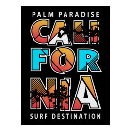 Póster California Palm Paradise: Um Sonho de Surf