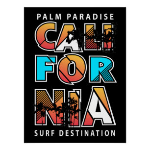 Póster California Palm Paradise: Um Sonho de Surf