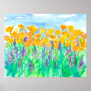Póster California Poppies Lupines