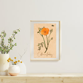 Poster California Poppy Orange Botanical Wildflower