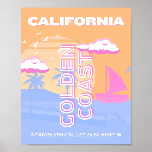 Poster Califórnia, Praia, Arte de Viagem (Frente)