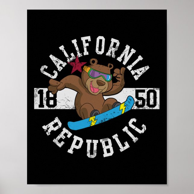Poster California Republic Bear Snowboarder Snowboard (Frente)