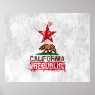 Póster California Republic Flag Bear in Painterly Style