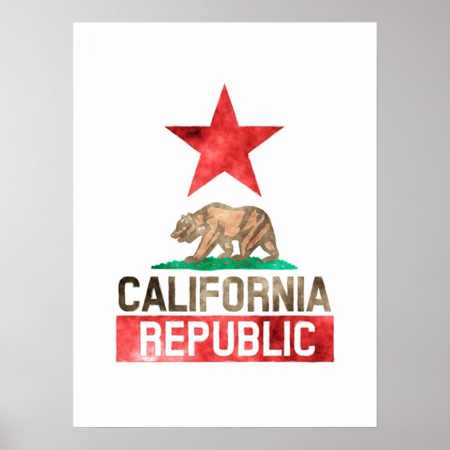 Póster California Republic Watercolor (Frente)