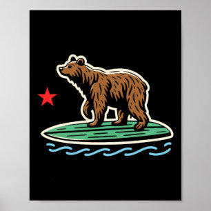 Poster Califórnia República Praia Urso Prancha de Surfe S