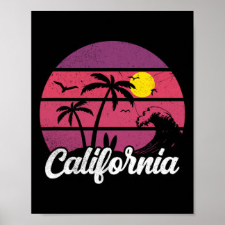 Poster California Retro Sunset Wave Surfboard Beach Surfi