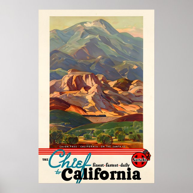 Poster Califórnia - Santa Fe Chief Railroad Vintage (Frente)