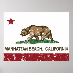 Póster California State Flag Manhattan Beach