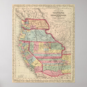 Póster Califórnia, territórios de Oregon, Washington