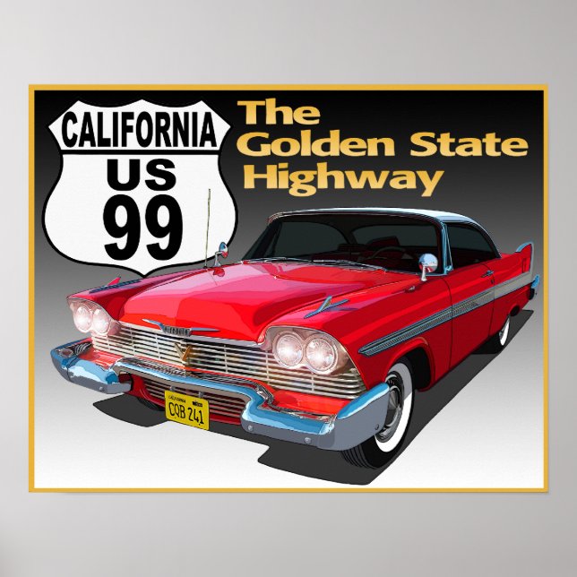 Póster California U S Route 99 - Estado Ouro (Frente)